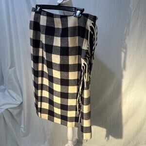 Pendleton Vintage 100% Virgin Wool Wrap Skirt Fringe Navy White Women’s L Preppy